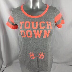 Rue Tuja Women's Maternity Gray/Pink Football Short Sleeve Tee Shirt Size Large